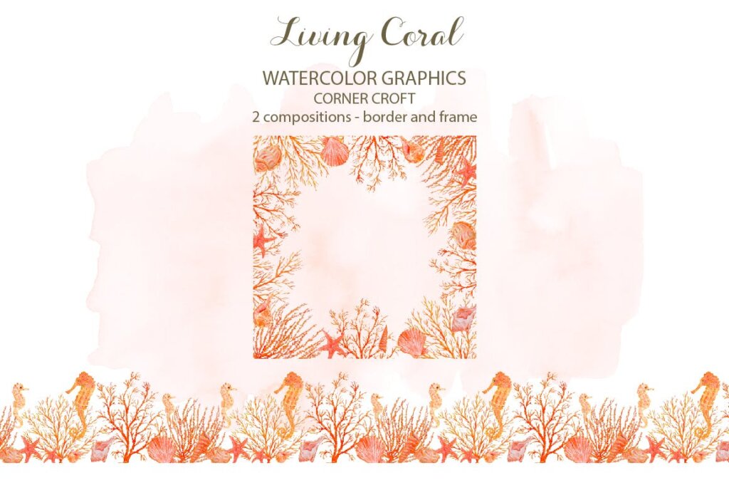 海洋动植物水彩剪纸活珊瑚装饰图案纹理素材Watercolor clipart living Coral插图4
