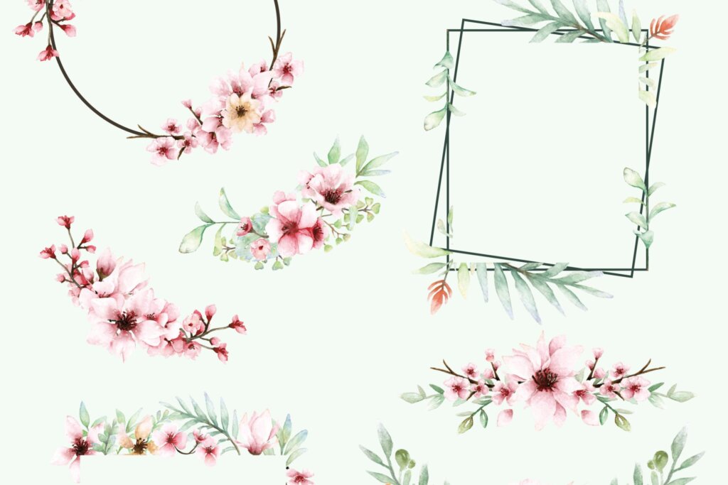 粉红色的花-樱花水彩集Pink Floral Sakura Watercolor Set插图6