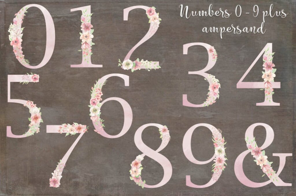珊瑚手绘水彩装饰图案纹理素材下载Pink Watercolor Floral Letters and Numbers插图6