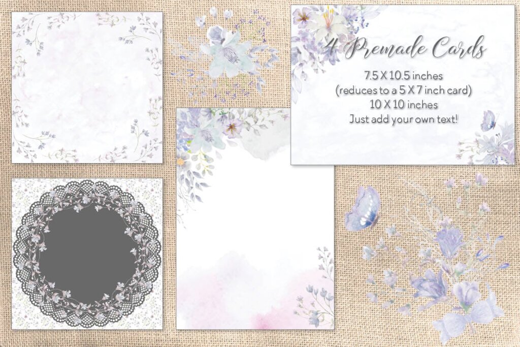紫色花卉水彩/礼品包装盒装饰图案素材Smoky Grey Florals Watercolor Design Set插图6