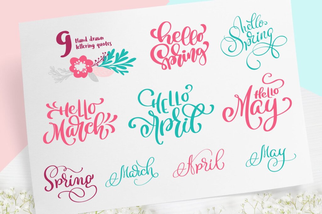 抱枕/咖啡饮品装饰图案纹理素材Spring vector lettering floral greeting card插图6