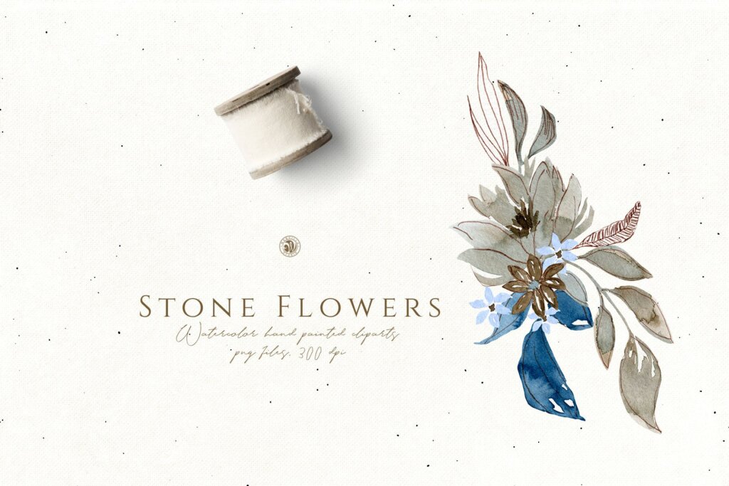 蓝色石花手绘花卉水彩剪贴画素材下载Stone Flowers JMTU59插图6