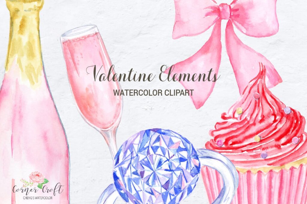 情人节水彩画装饰图案纹理素材模版下载Watercolor Valentine Elements插图6