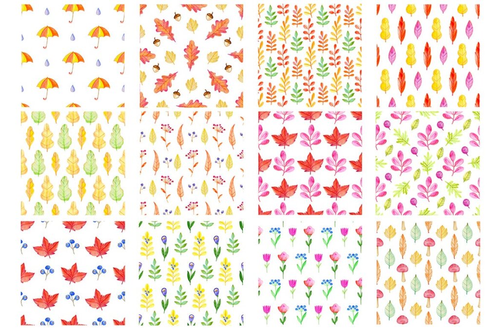 手绘水彩秋季花卉图形元素装饰图案纹理下载Fall Colors Watercolor Design Kit插图7