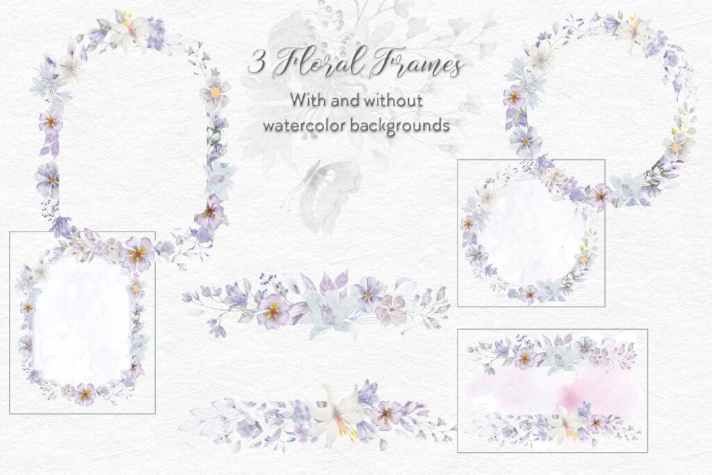 紫色花卉水彩/礼品包装盒装饰图案素材Smoky Grey Florals Watercolor Design Set插图7