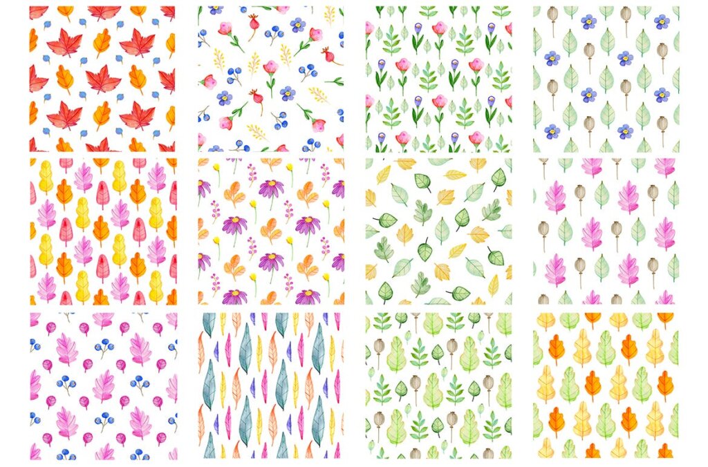 手绘水彩秋季花卉图形元素装饰图案纹理下载Fall Colors Watercolor Design Kit插图8