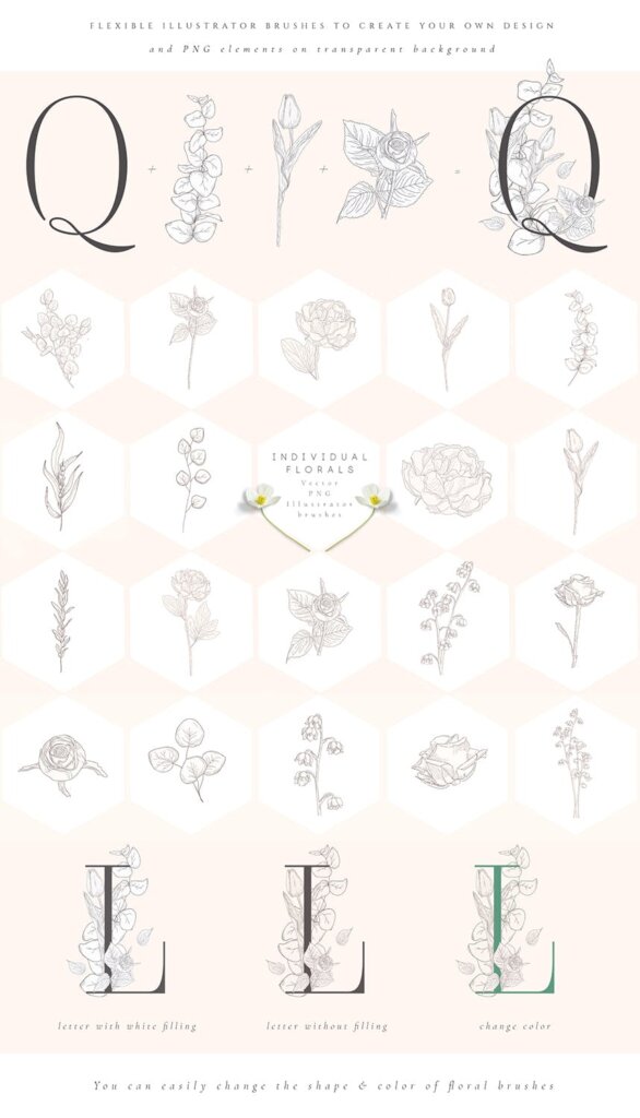 文艺简约婚礼装饰图案/女性时尚日化用品素材Spring Vibes Floral Alphabet插图8
