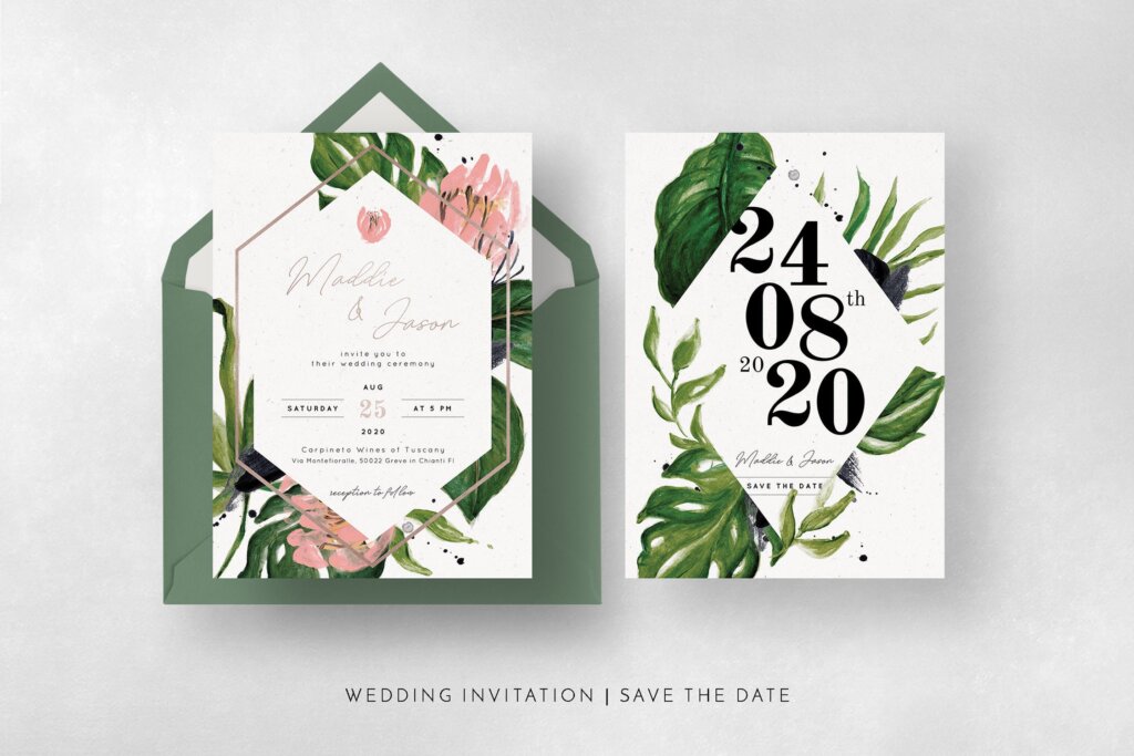 现代都市丛林风格的婚礼设计印刷品模板素材下载Urban Jungle Wedding Suite插图8