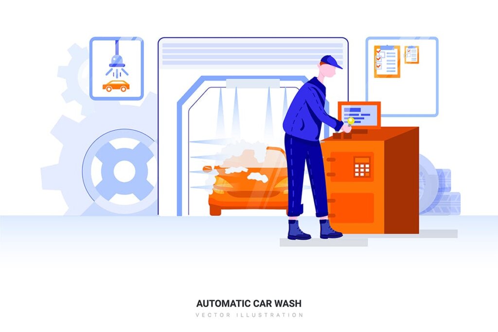 维修汽车用场景模板插图素材下载Car Wash Repair Vector Scenes插图2