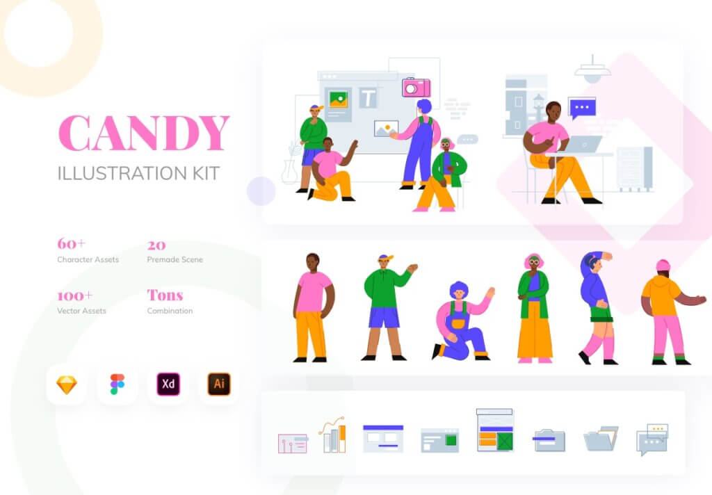 爱主题概念2D设计插画UI工具包设计套件素材Candy Illustration Kit