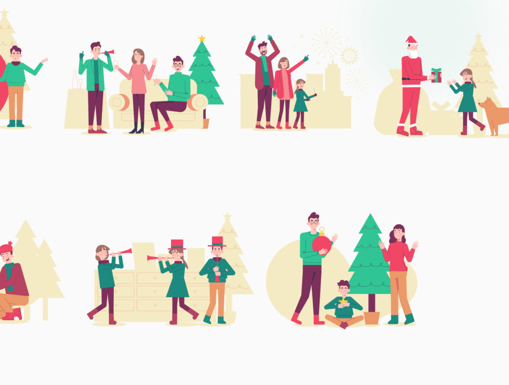 圣诞新年相关矢量插图素材下载Christmas and New Year Colorful Illustration插图4