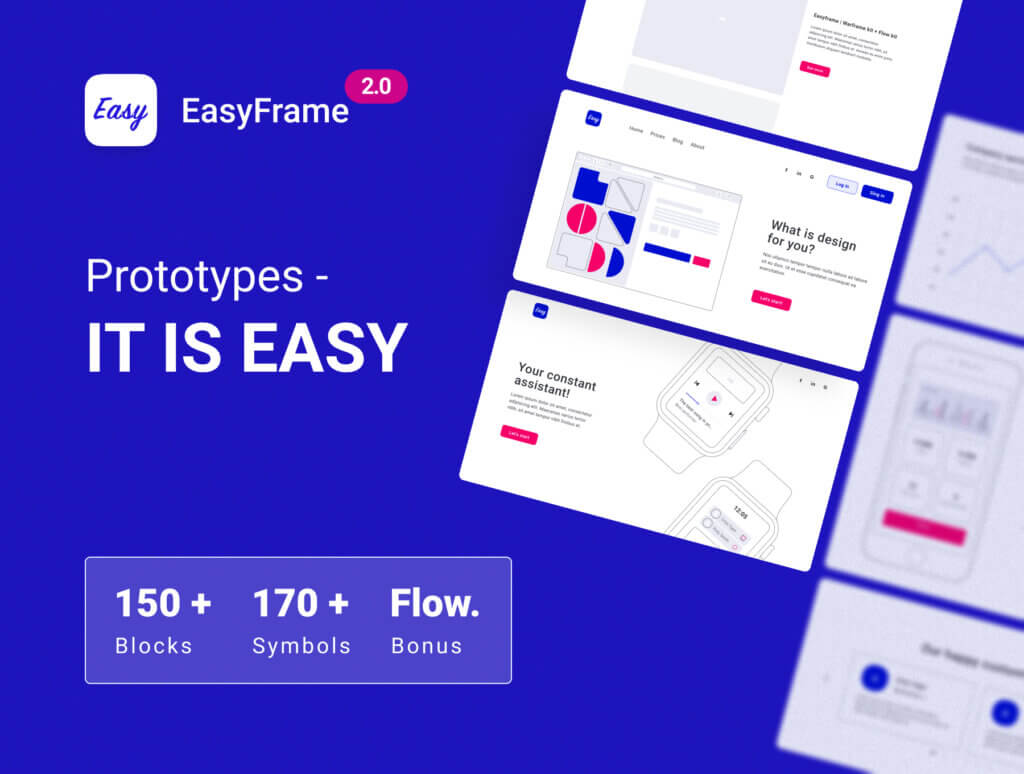 简单框架/线框图UI工具包素材模板EasyFrame 2.0 | Wireframe kit + Flow Kit插图1