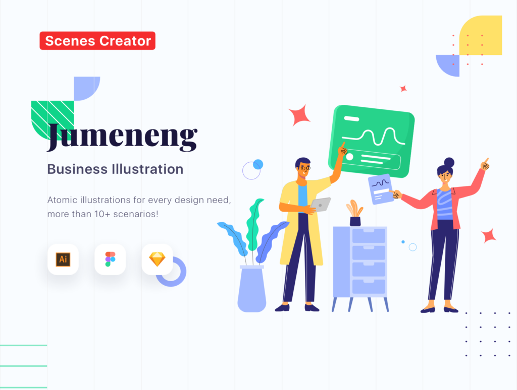 网站商业插画/企业互联网从业人员场景插图素材下载Jumeneng – Business Scenes Creator插图1