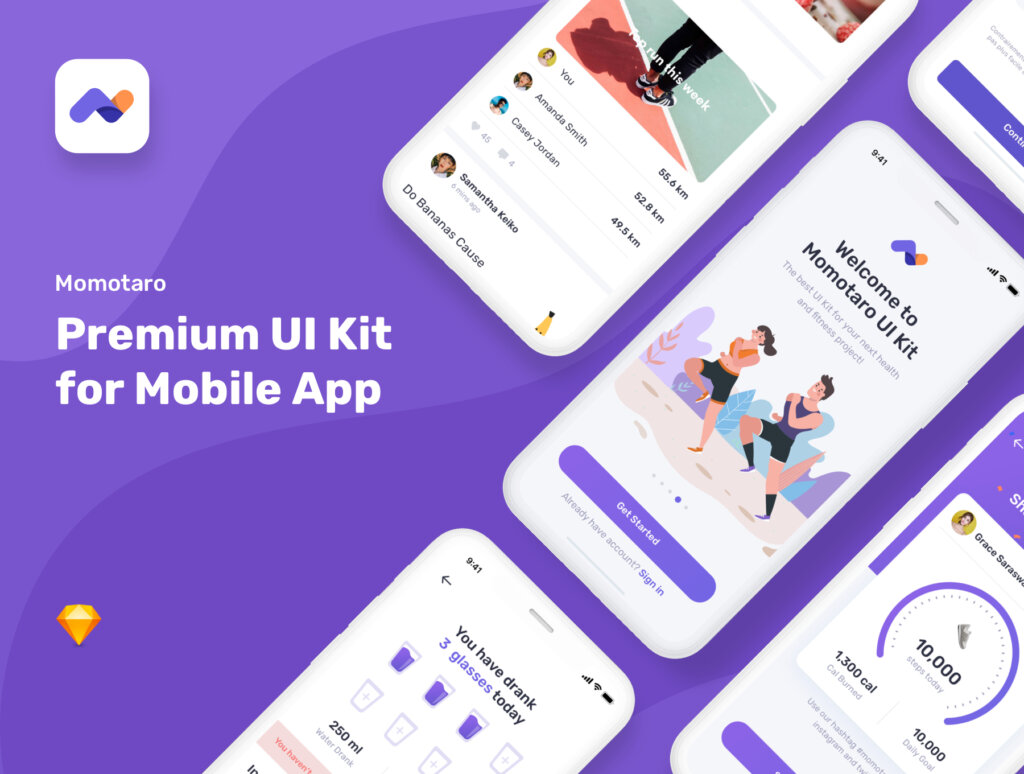 健身运动瑜伽健身UI界面素材设计套件素材Momotaro UI Kit插图1