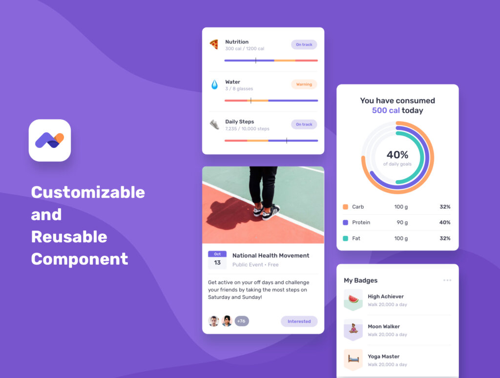 健身运动瑜伽健身UI界面素材设计套件素材Momotaro UI Kit插图4