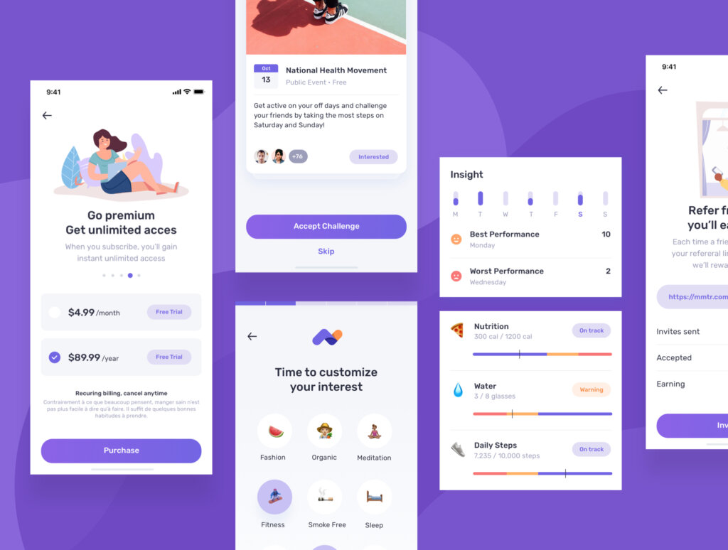 健身运动瑜伽健身UI界面素材设计套件素材Momotaro UI Kit插图5