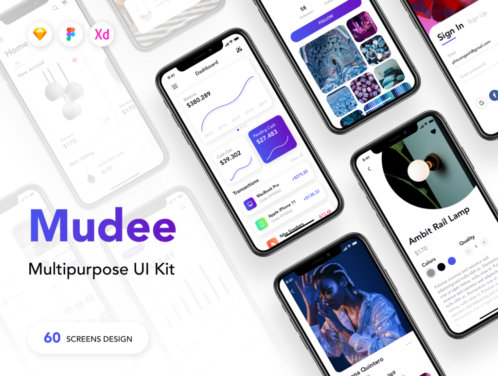 60个企业数据/高端数据演示界面展示素材模板下载Mudee | Multipurpose UI Kit插图1