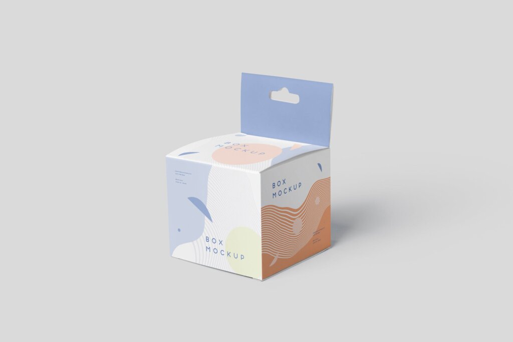 方形商品包装盒样机素材模型Box Mockup Set – Mini Square with Hanger