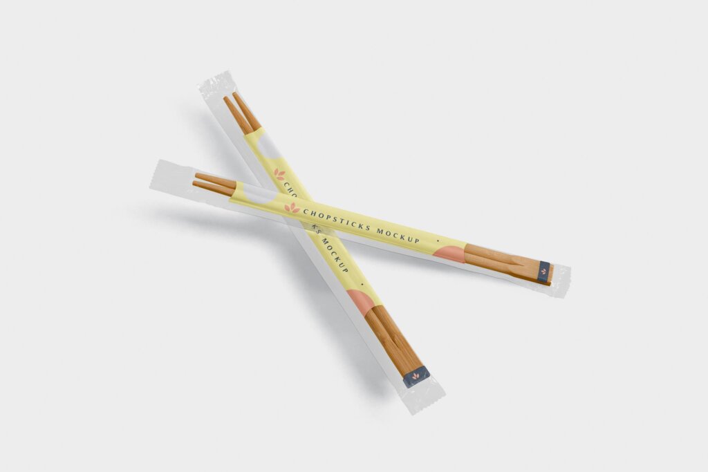 精致木质纹理高端品牌筷子样机素材下载Chopsticks Mockup in Transparent Packaging