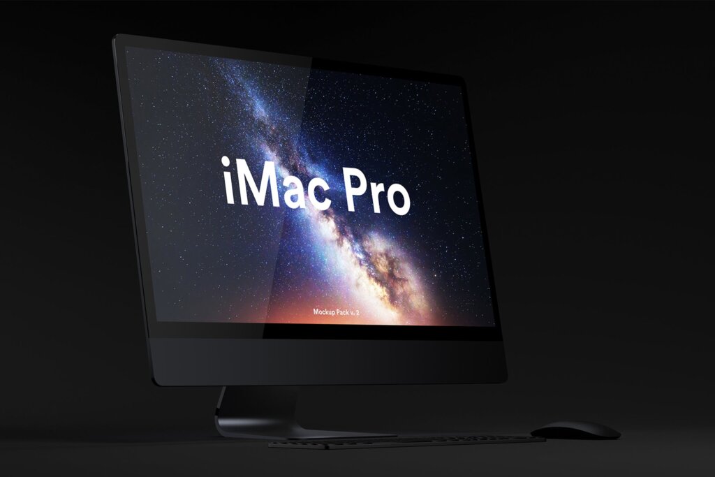 精致高端黑版本的iMac Pro电脑样机模板素材下载Dark iMac Pro Mockup