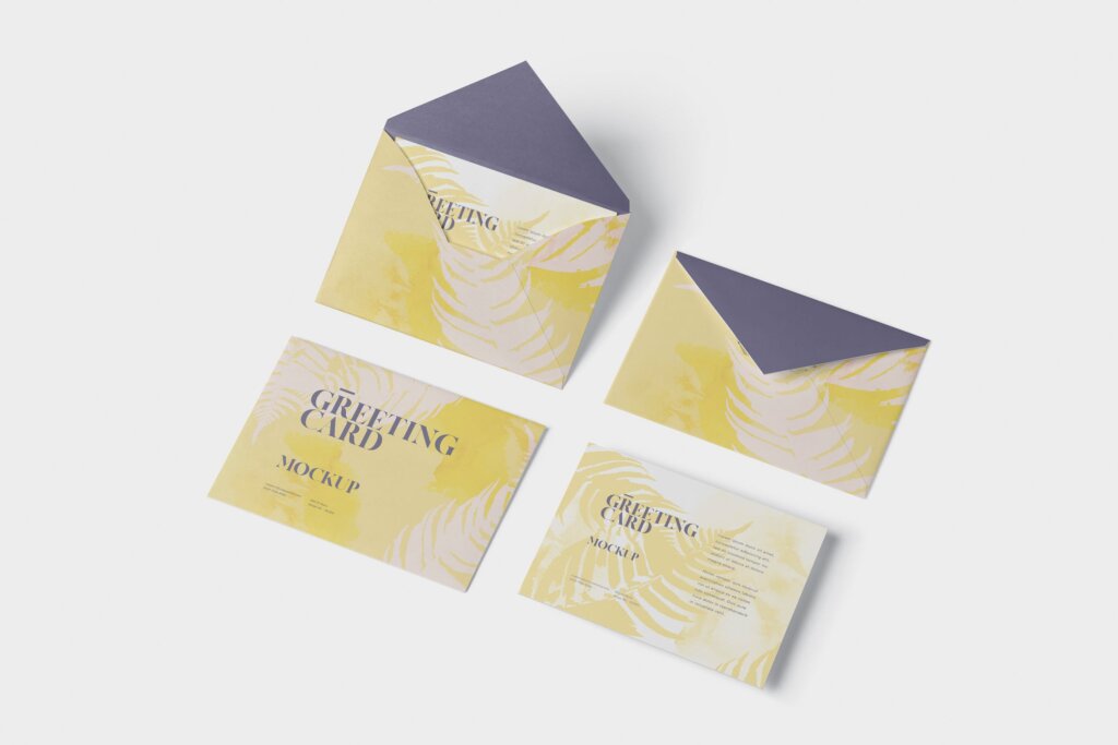 贺卡模型/信封模型样机素材下载Greeting Card Mockup with Envelope – A6 Size