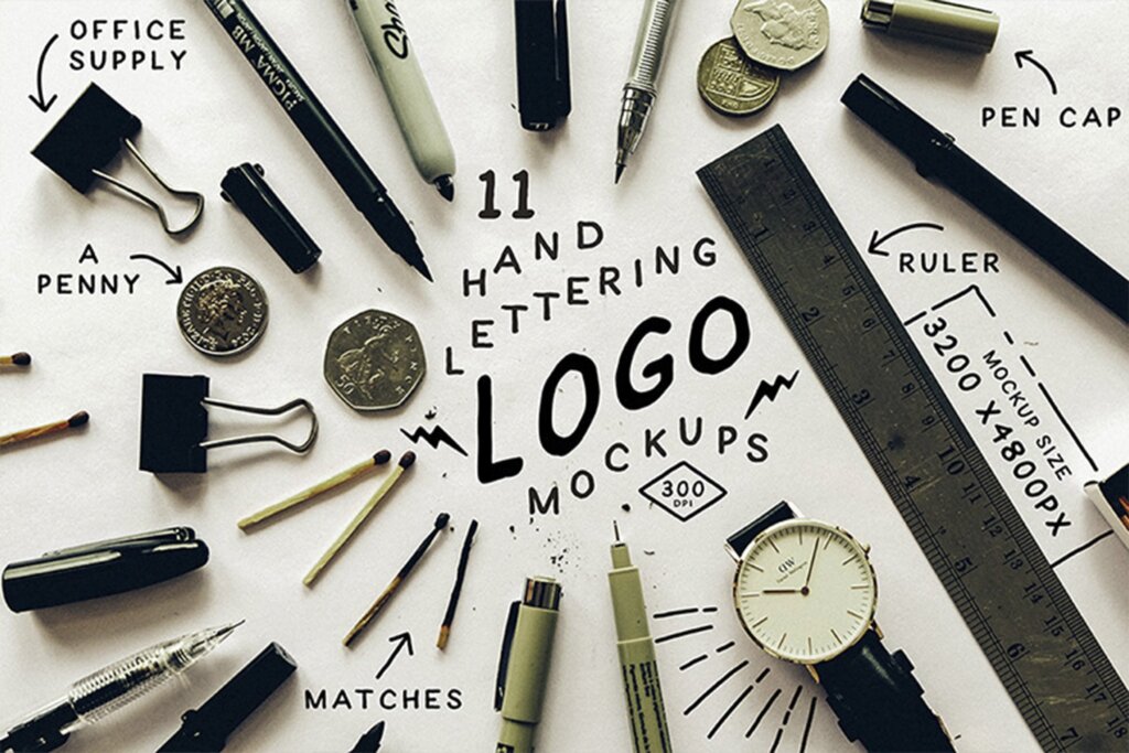 企业办公品牌样机素材模板下载Hand Lettering Logo Mockups RX7GDP