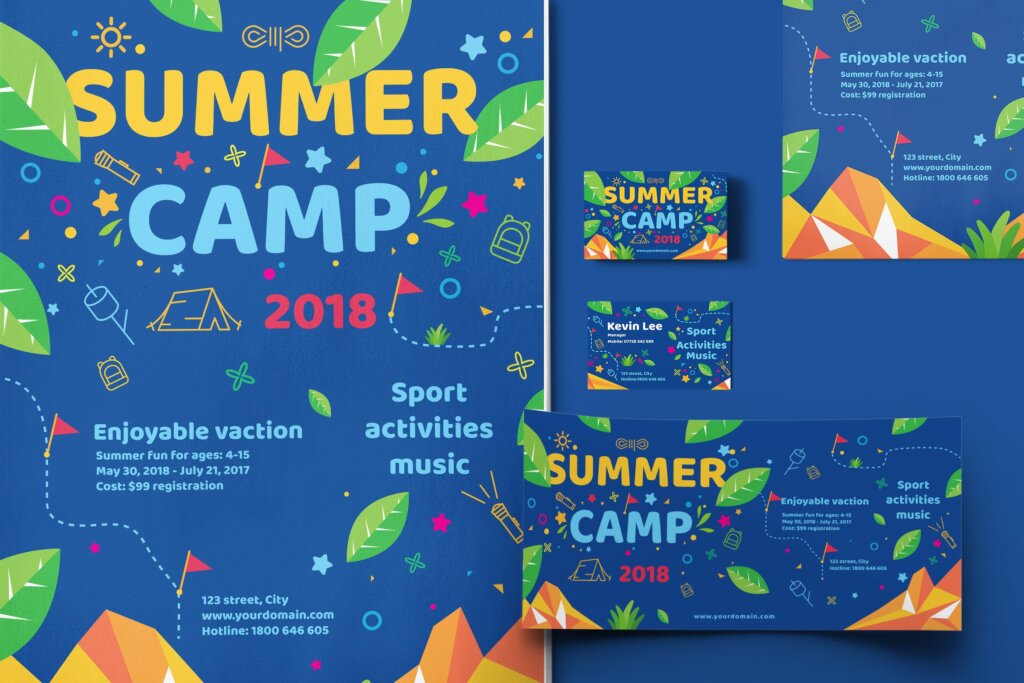 商业活动传单模板素材样机下载Kids Summer Camp Set Template WPLZAE插图
