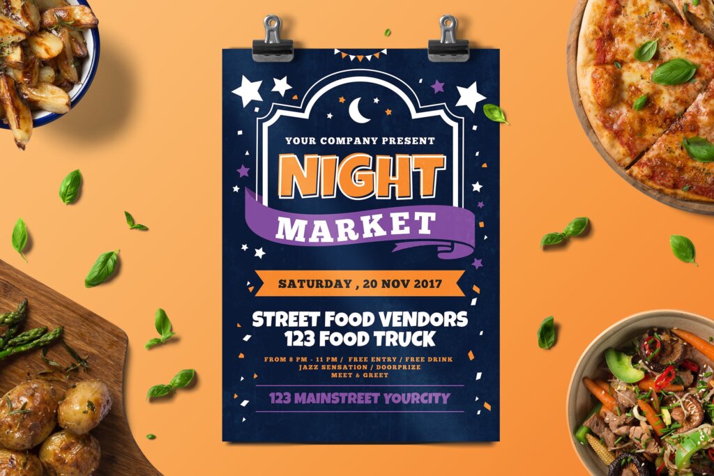 夜市海报宣传单模板Night Market Flyer