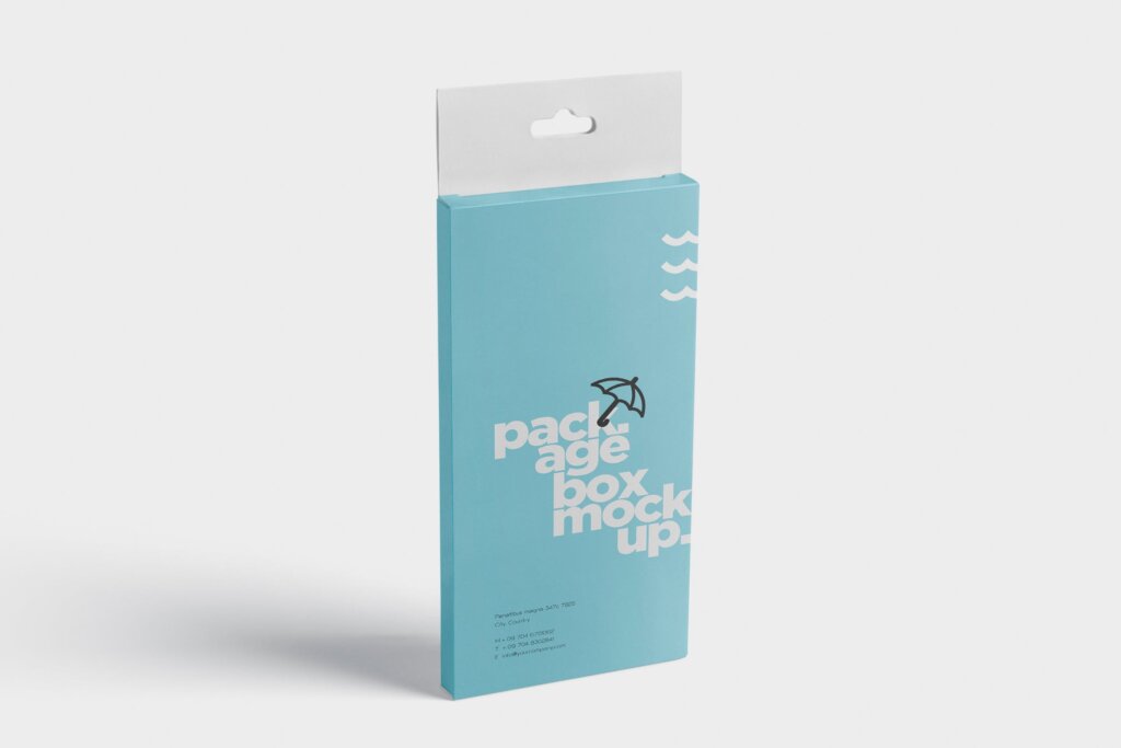 方形纸盒食品包装样机素材模板下载Package Box Mockup with Hanger – High Rectangle