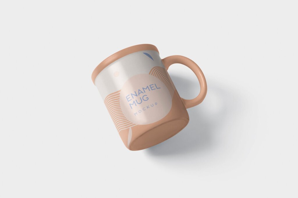 圆形搪瓷咖啡杯子模板样机素材下载Round Enamel Mug Mockup With Handle