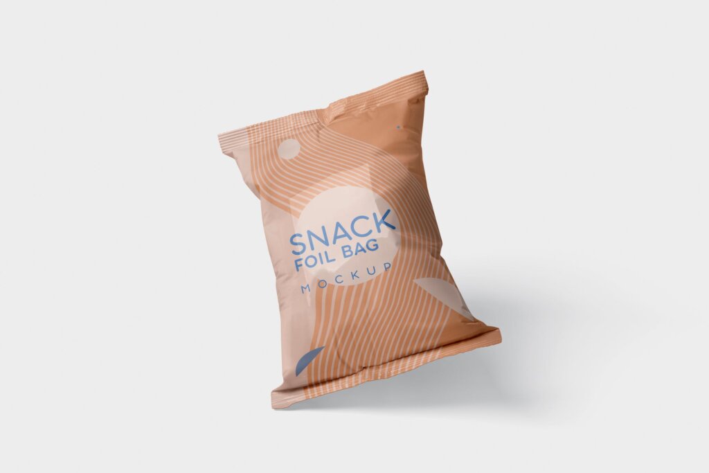 精致零食箔袋模型样机素材下载Snack Foil Bag Mockup Plastic