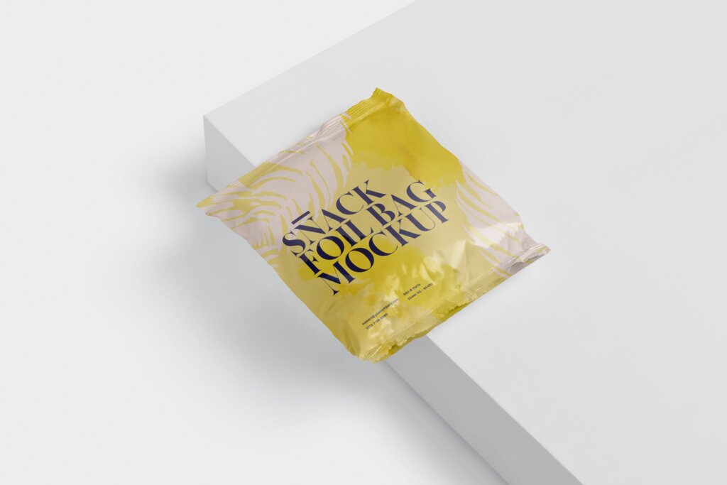 塑料真空食品包装样机素材模型下载Snack Foil Bag Mockup – Square Size – Small