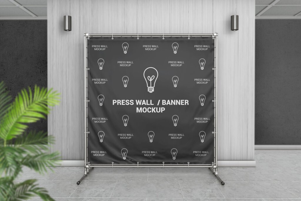 方形压墙/站横幅模型素材样机Square Press Wall / Stand Banner Mockup