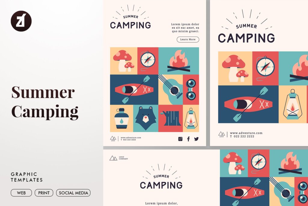 暑期露营海报模板素材Summer Camping Graphic Templates插图