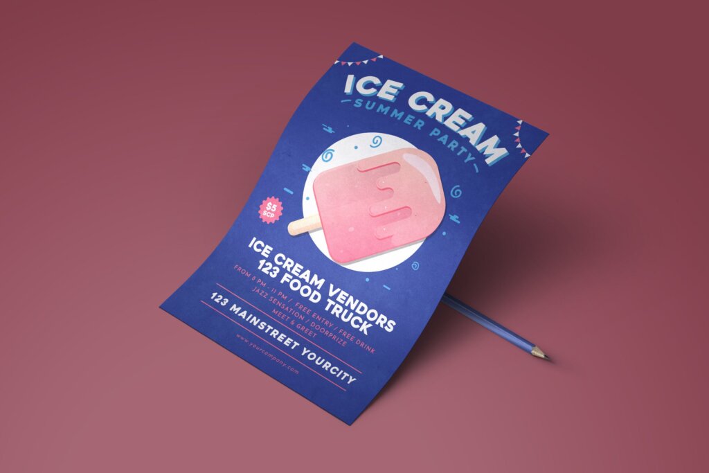 夏日冰淇淋海报宣传单模板Summer Ice Cream Flyer