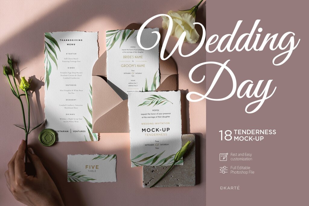 植物装饰元素婚礼邀请函贺卡样机素材模板下载Wedding Day Mock Up Tenderness