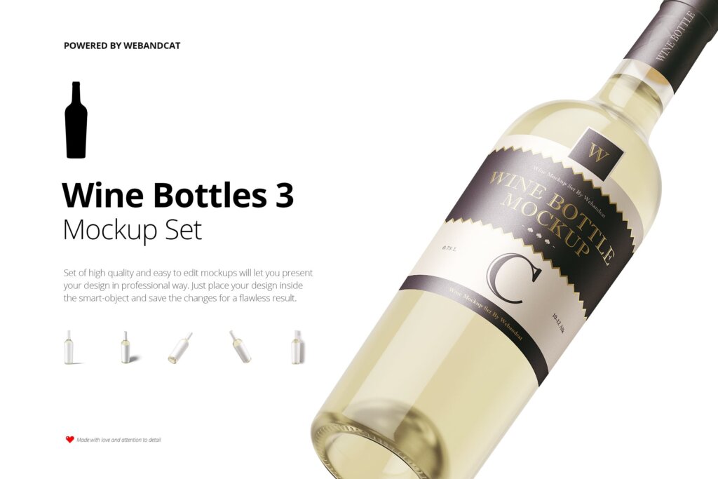 5个高质量葡萄酒样机模型素材下载Wine Bottle Mockup 3