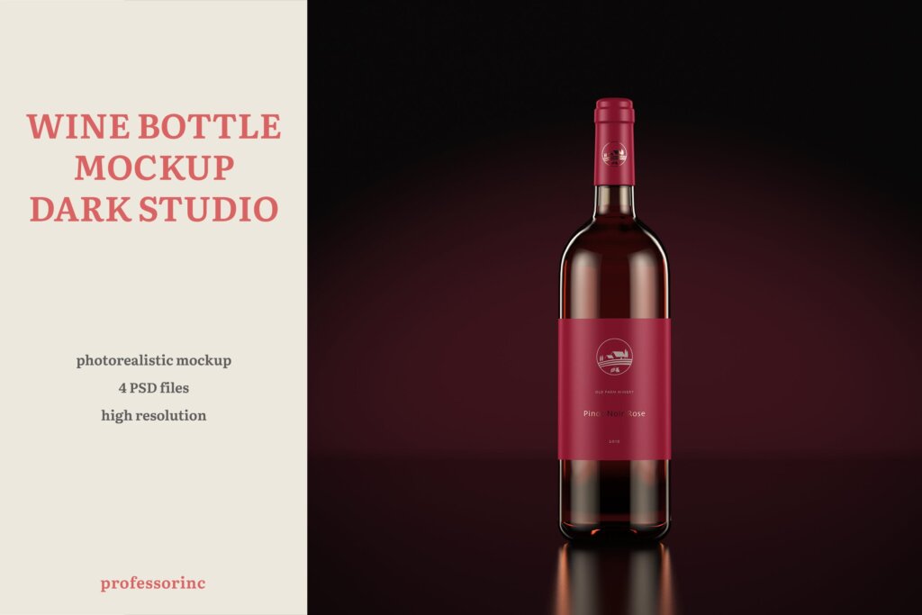 高端奢华红酒瓶模型样机素材Wine Bottle Mockup — Dark Studio插图1