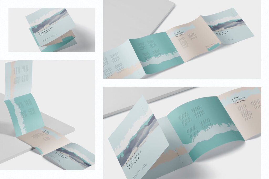 旅游景点四折页4 – Fold Brochure Mockup Set – Square插图1