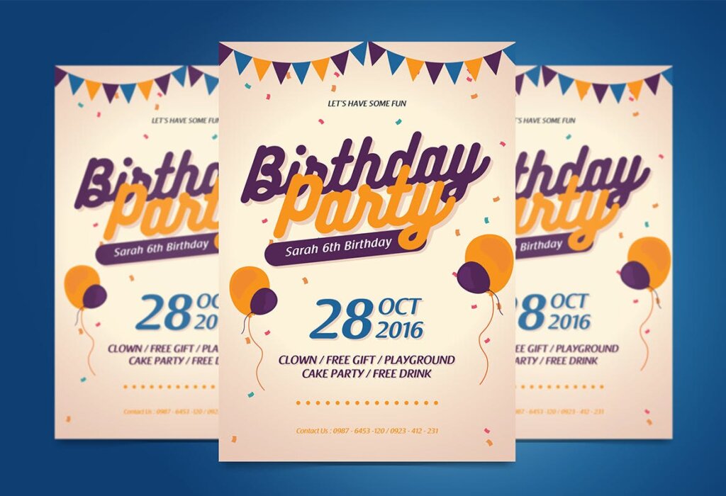 生日派对海报模板素材Birthday Party Flyer插图1