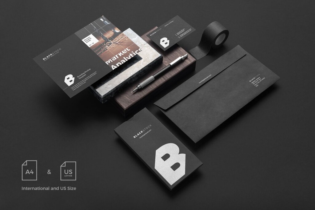 专业品牌黑色识别系统模板素材样机下载OBlackstone Branding Mockup Vol 2插图1