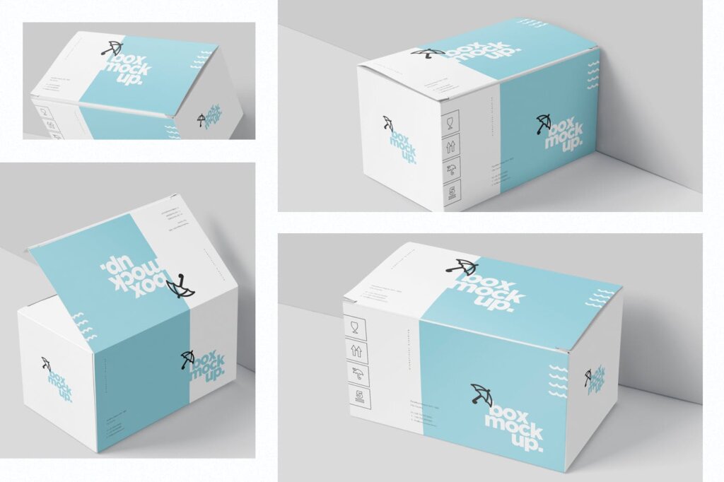 高端商品包装盒模型素材样机下载Box Mockup Set – Wide Rectangle Big Size插图1