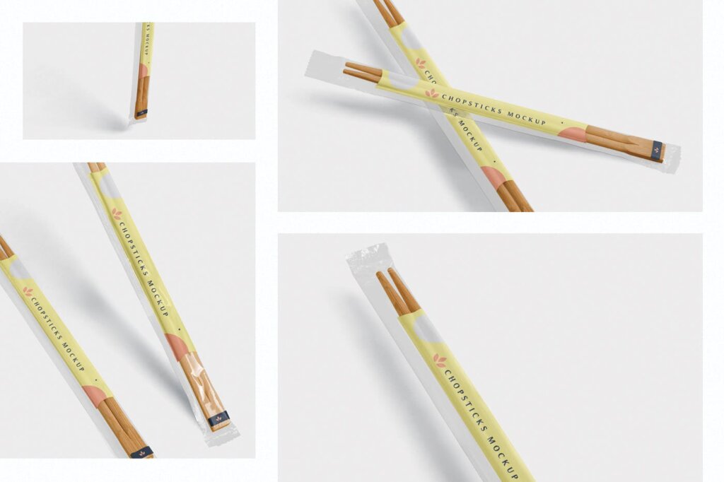 精致木质纹理高端品牌筷子样机素材下载Chopsticks Mockup in Transparent Packaging插图1