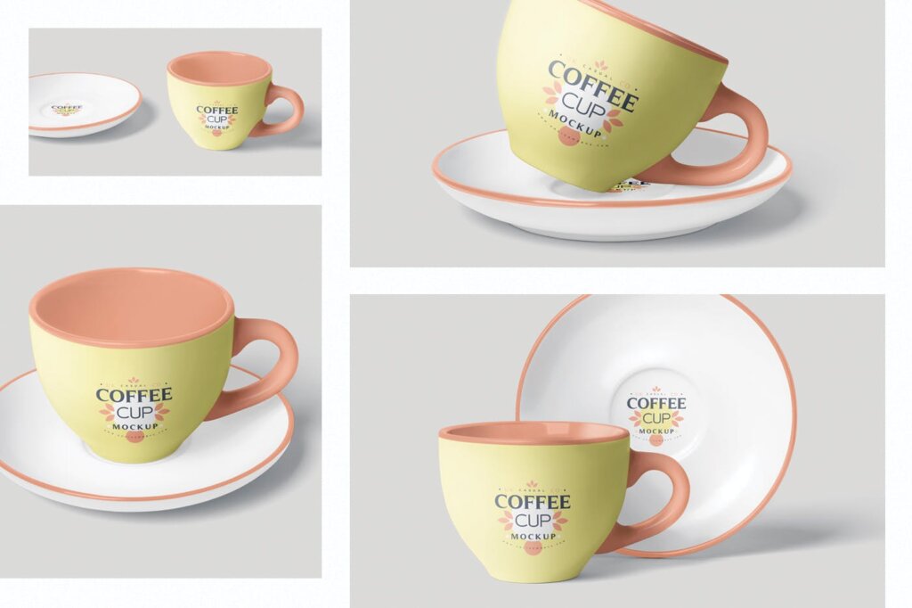 精致文艺咖啡杯模型样机素材下载Coffee Cup Mockup Set with Saucer插图1