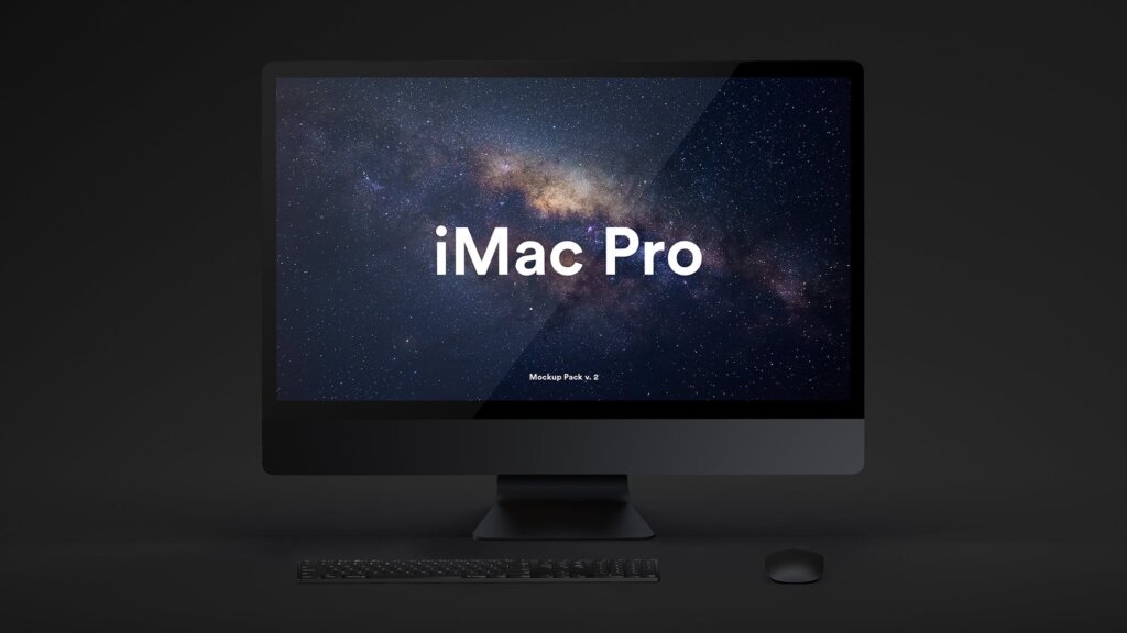 精致高端黑版本的iMac Pro电脑样机模板素材下载Dark iMac Pro Mockup插图1
