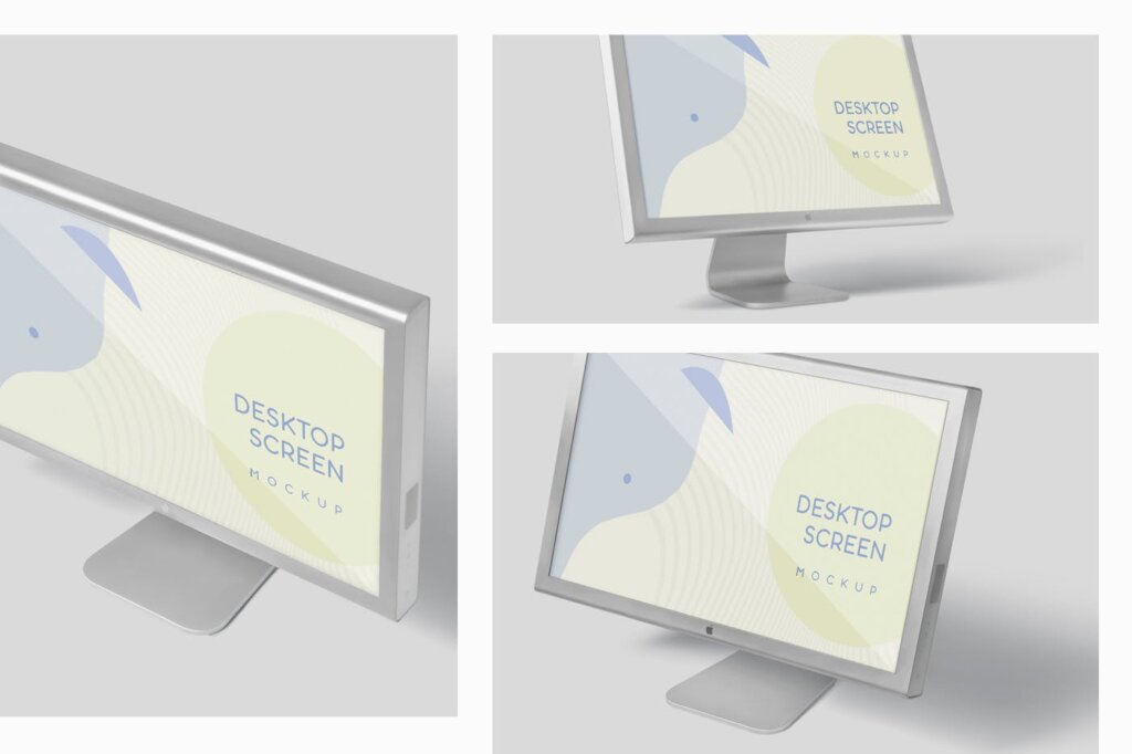 高端桌面电脑3D透视效果图模板素材样机下载Desktop Screen Mockup Set插图1