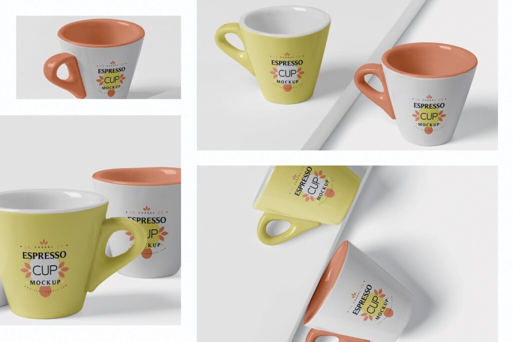 优雅咖啡样机素材/马克杯素材样机Espresso Cup Mockup – Cone Shaped – Small插图1