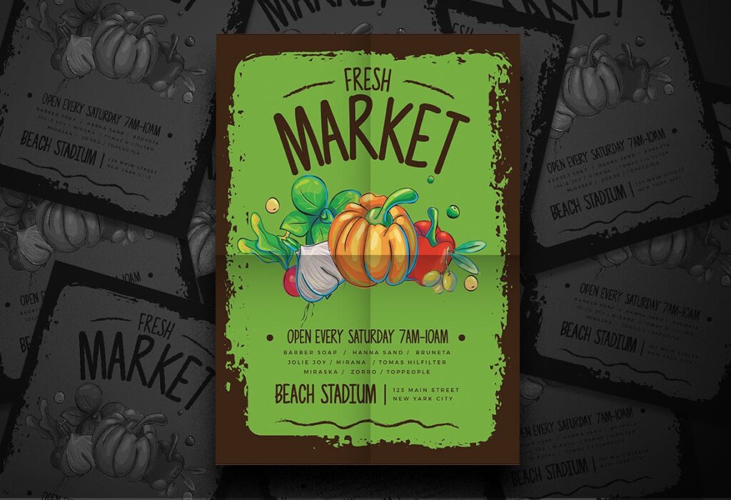 新鲜市场传单海报模板素材Fresh Market Flyer插图1