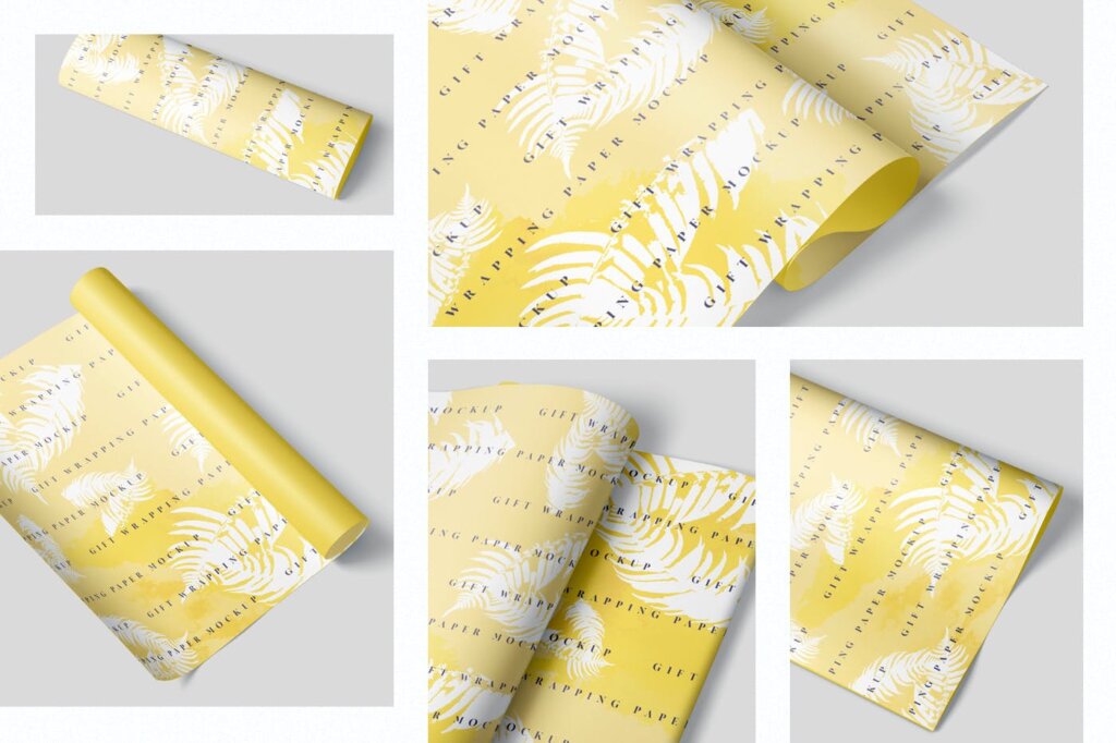 礼品包装和包装设计外包装模板设计素材样机Gift Wrapping Paper Mockup Set插图1
