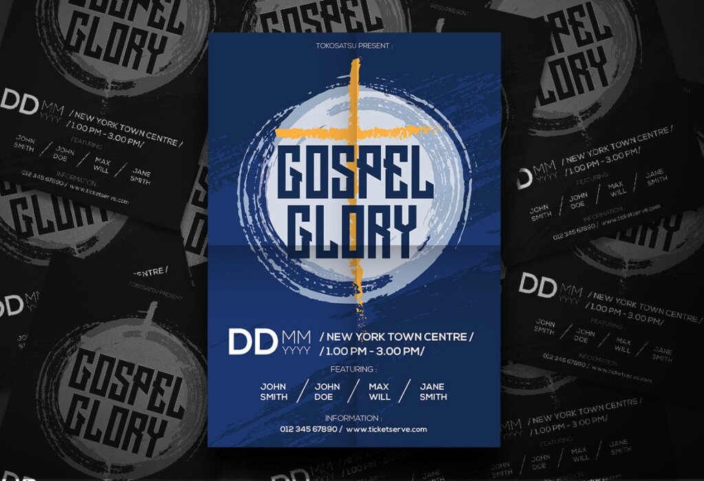 福音音乐宣传单海报模板素材Gospel Music Flyer插图1